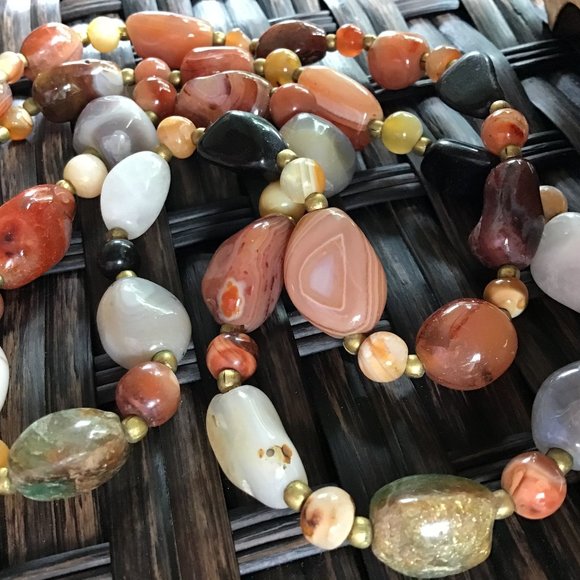 Vintage Polished Gemstone Beaded Necklace 34" Long Weighty Earth Tones - Picture 16 of 16